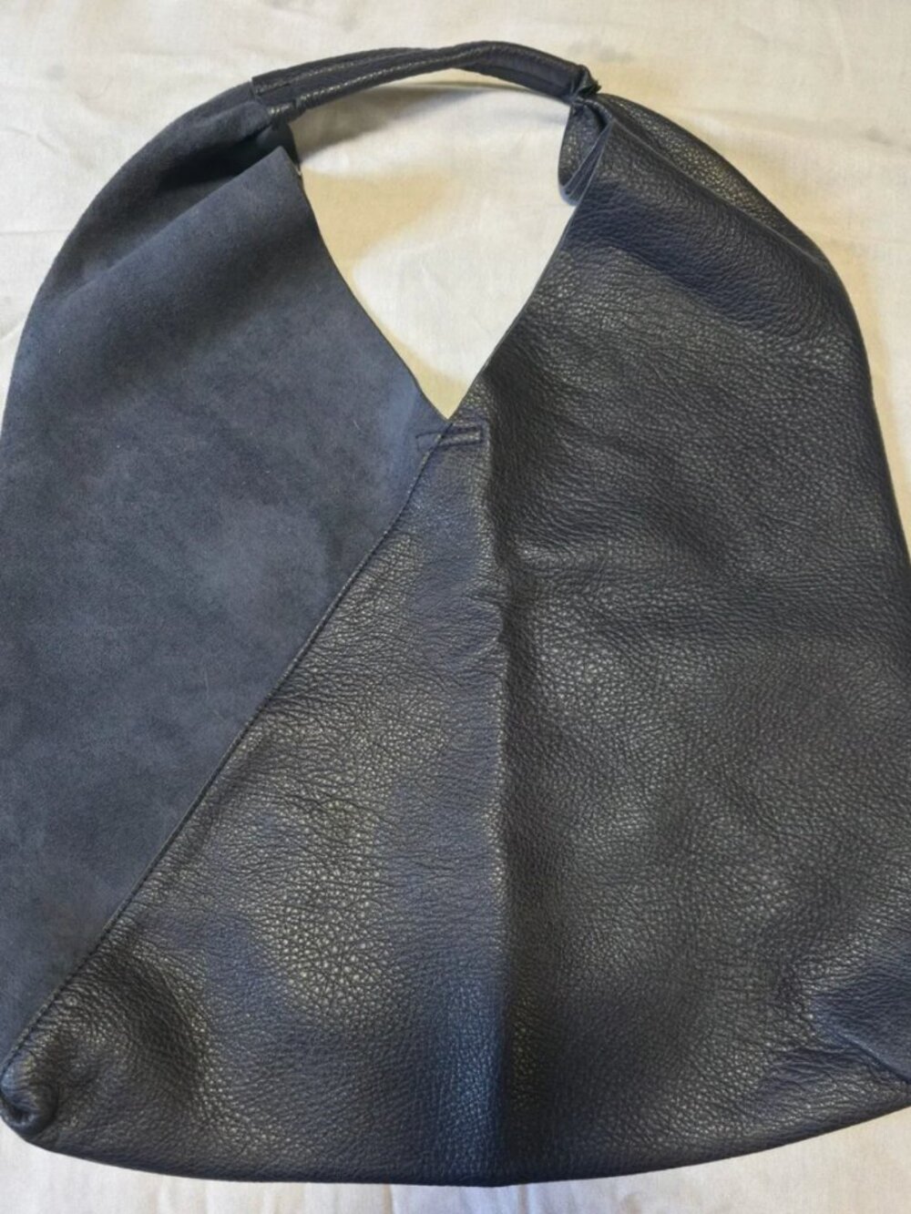 Navy leather and suede hobo bag